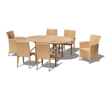 Brompton single-leaf 1.2-1.8m Extending Dining Table with 6 Chairs Set