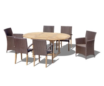 Brompton single-leaf 1.2-1.8m Extending Dining Table with 6 Chairs Set