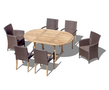 Brompton single-leaf 1.2-1.8m Extending Dining Table with 6 Chairs Set