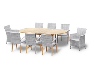 Brompton Double Leaf 1.8-2.4m Extending Dining Table with 8 Chairs Set