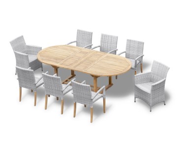Brompton Double Leaf 1.8-2.4m Extending Dining Table with 8 Chairs Set