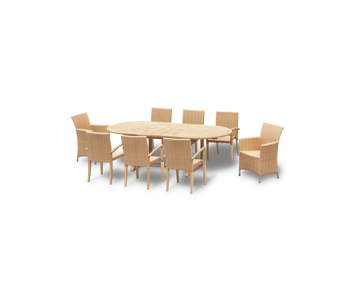 Brompton Double Leaf 1.8-2.4m Extending Dining Table with 8 Chairs Set
