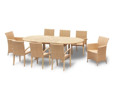 Brompton Double Leaf 1.8-2.4m Extending Dining Table with 8 Chairs Set