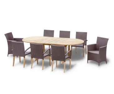Brompton Double Leaf 1.8-2.4m Extending Dining Table with 8 Chairs Set
