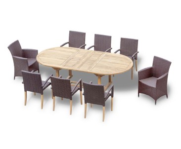 Brompton Double Leaf 1.8-2.4m Extending Dining Table with 8 Chairs Set