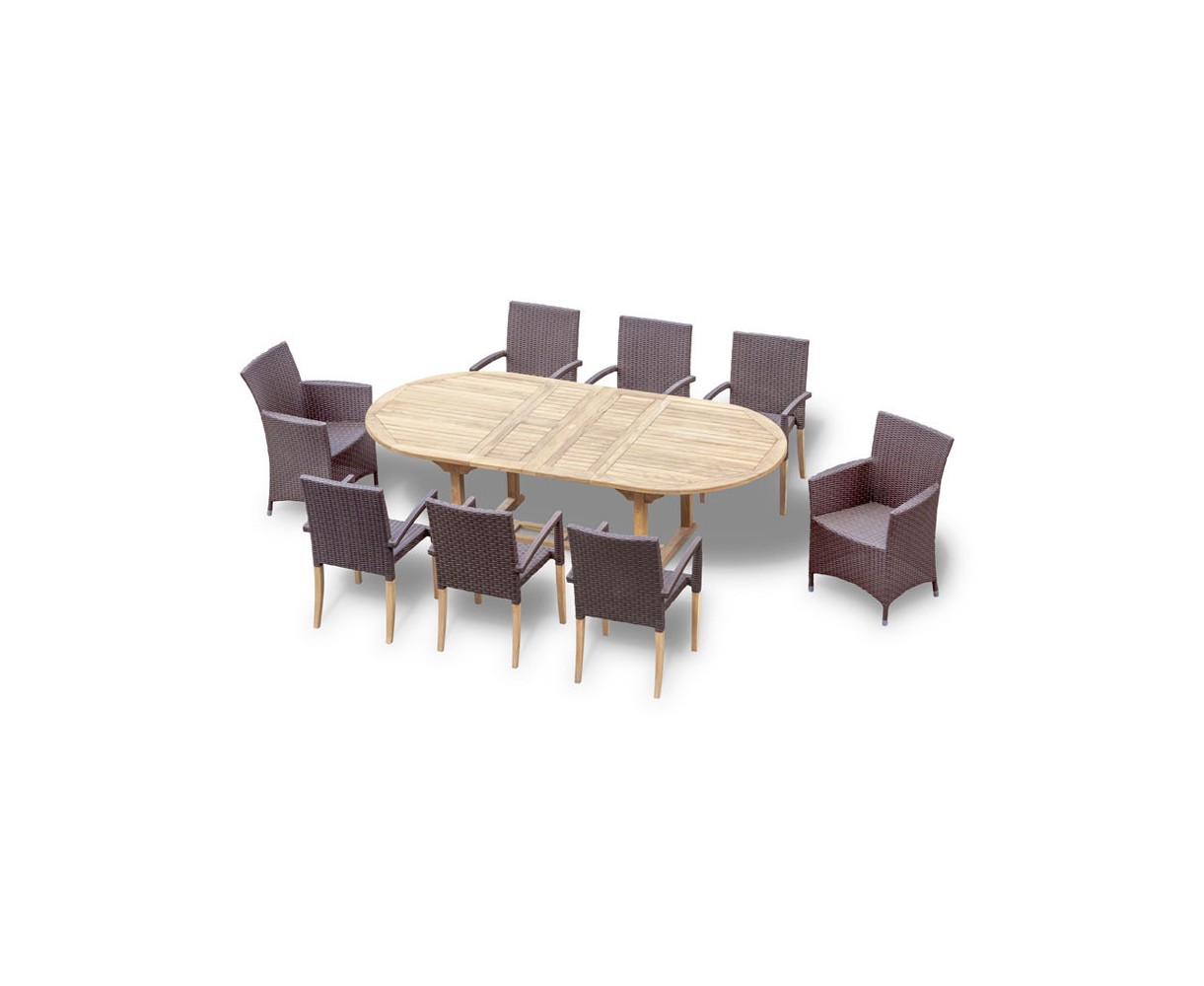 Brompton Double Leaf 1.8-2.4m Extending Dining Table with 8 Chairs Set