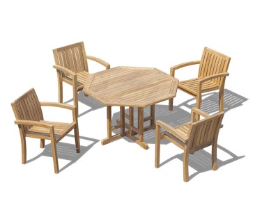 Berrington Teak Octagonal Table and Monaco Stacking Chairs