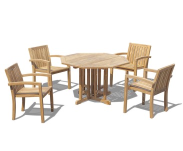 Berrington Teak Octagonal Table and Monaco Stacking Chairs