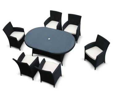Riviera 6 Seat Loom Black Rattan Dining Set - 2 - Rattan Dining Sets