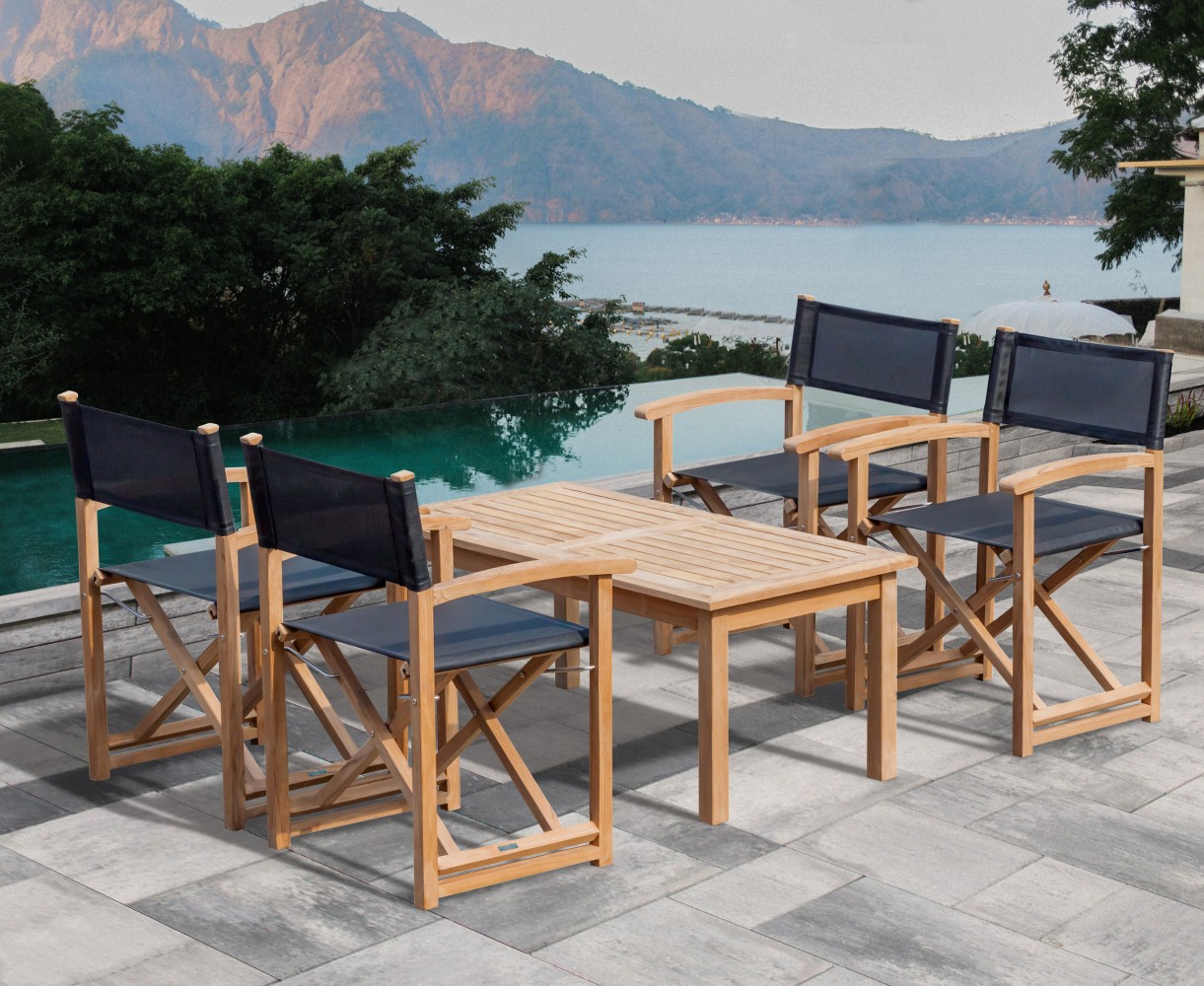 Hilgrove Teak Coffee Table with 4 Director’s Chairs