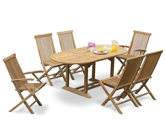 Brompton Outdoor Extending Garden Table and 6 Chairs - Patio Extendable Dining Set
