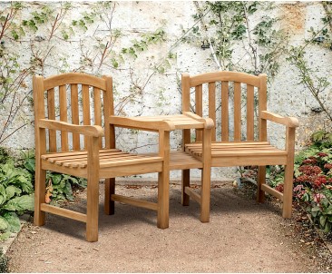 Clivedon Teak Garden Companion Seat - Wooden Garden Love Seat