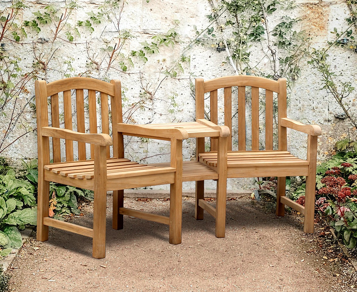Clivedon Teak Garden Companion Seat - Wooden Garden Love Seat