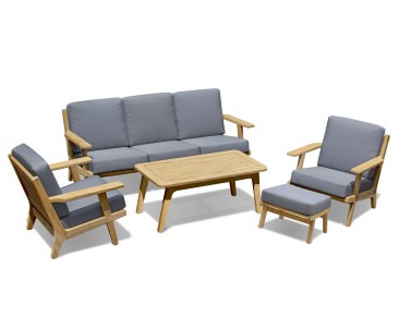 Eero Mid-Century Deep Seated Teak Garden Set with Ottoman - 5 Seater