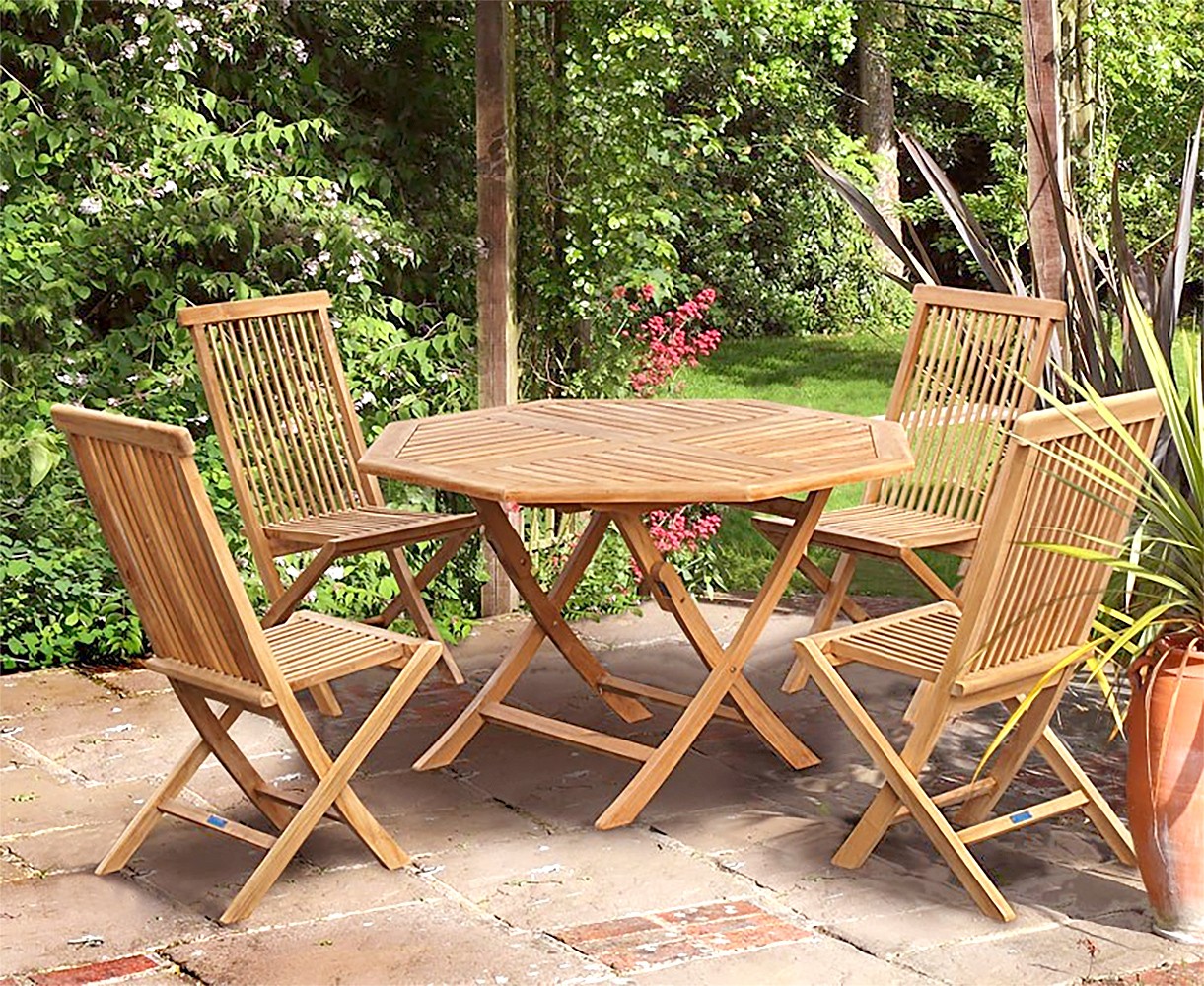 Suffolk Octagonal Folding Garden Table & Chair Set -Outdoor Dining Set