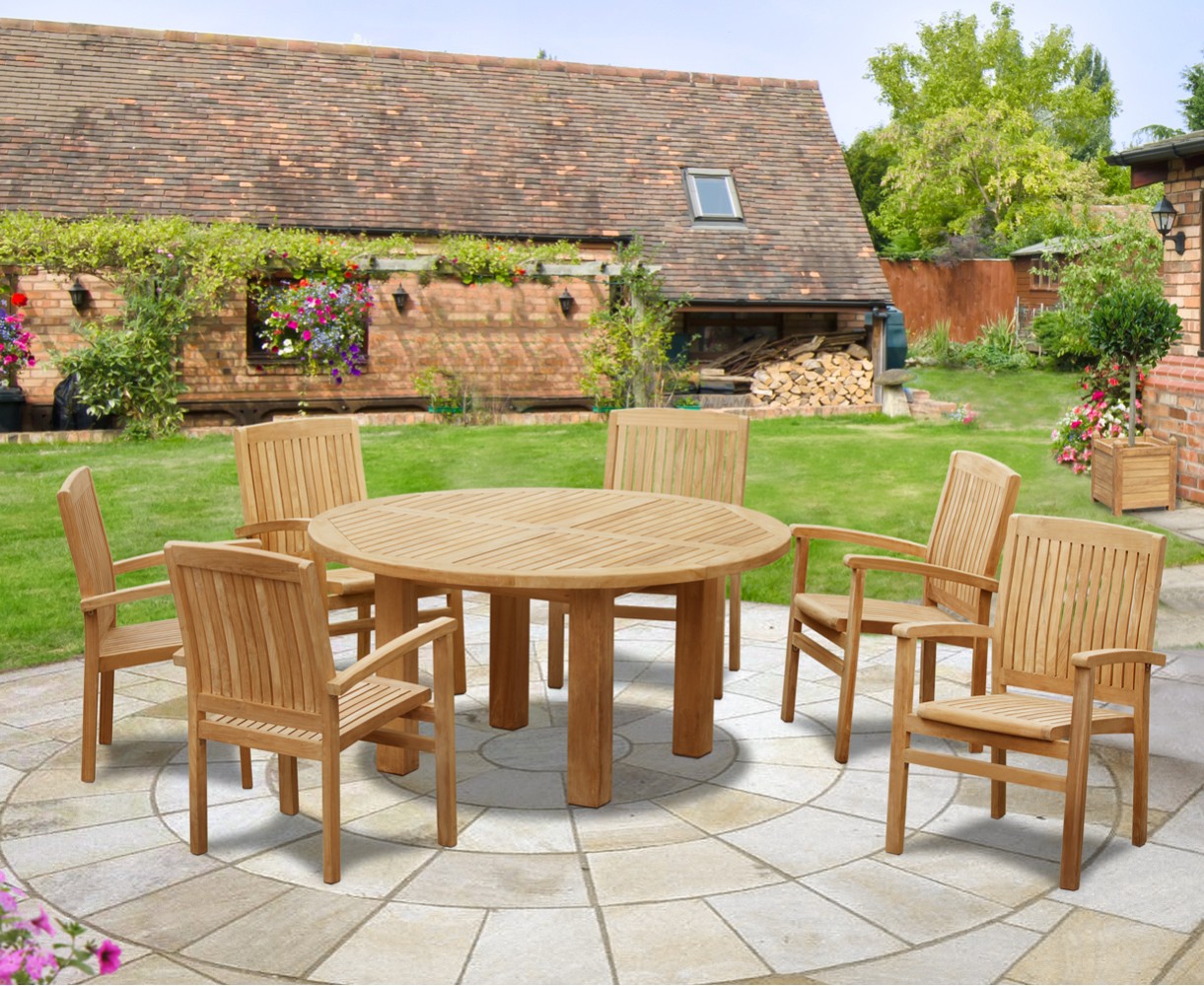 Titan Round 1.5m Table with Bali Stacking Armchairs