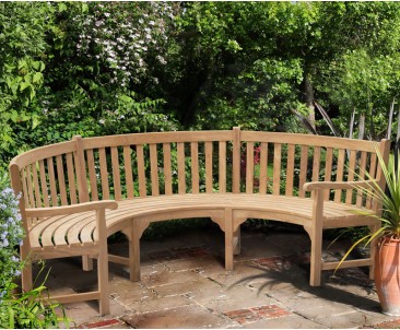 Henley Teak Curved Wooden Bench With Arms