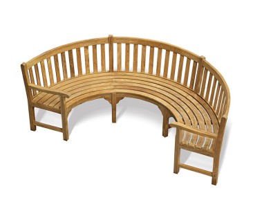 Henley Teak Curved Wooden Bench With Arms
