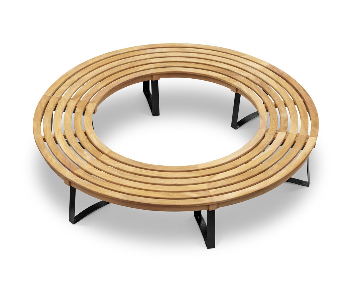 Teak Circular Tree Seat Round Tree Bench Backless Metal Legs