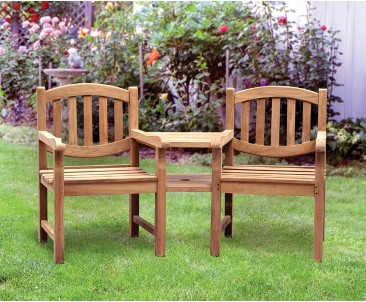 Ascot Teak Garden Companion Seat Bench - Garden Tete a Tete Bench
