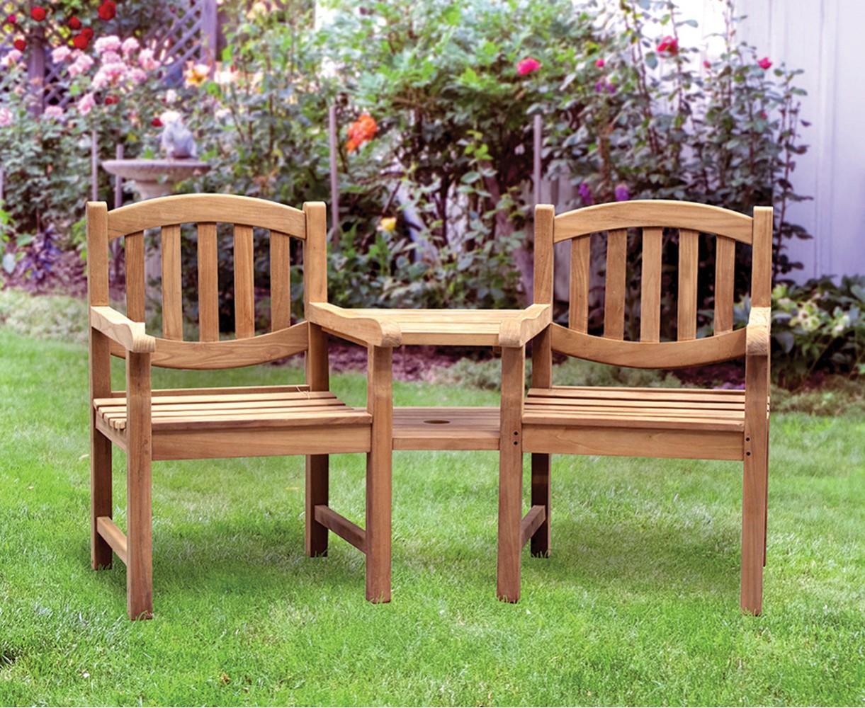 Ascot Teak Garden Companion Seat Bench - Garden Tete a Tete Bench