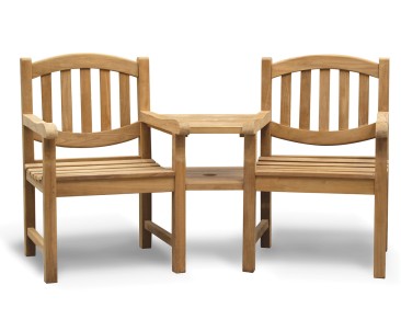 Ascot Teak Garden Companion Seat Bench - Garden Tete a Tete Bench