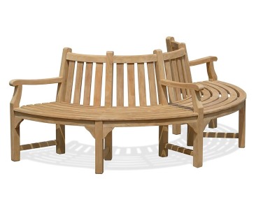 Teak Half Tree Bench, Semi-Circular Tree Seat with Arms