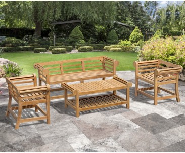 Teak Lutyens-Style Low Back Bench and Table Set - 1.65m