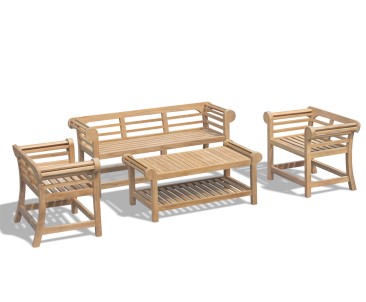 Teak Lutyens-Style Low Back Bench and Table Set - 1.65m