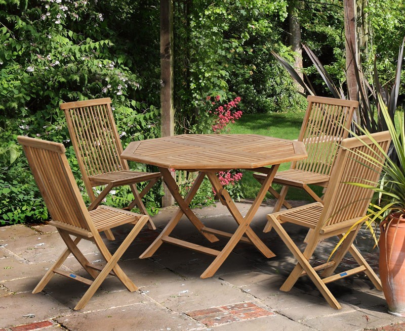 Suffolk Octagonal Folding Garden Table & Chair Set -Outdoor Dining Set