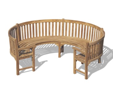 Henley 3/4 Teak Curved Wooden Bench with Arms