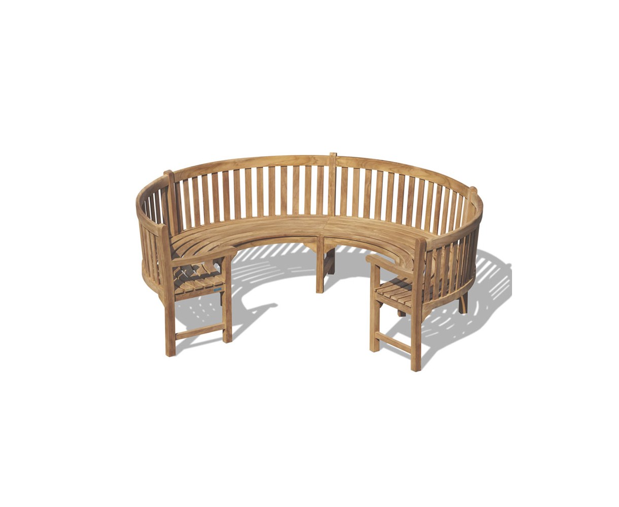 Henley 3/4 Teak Curved Wooden Bench with Arms