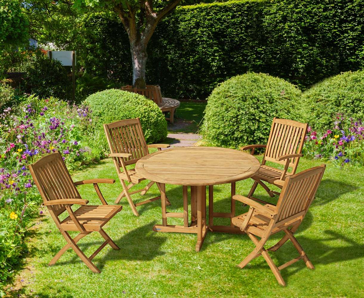 Berrington Drop Leaf Round Garden Table and Arm Chairs