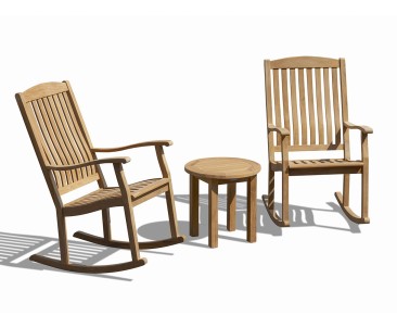 2 Teak Rocking Chairs and Side Table Set