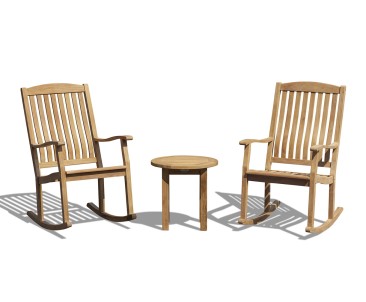 2 Teak Rocking Chairs and Side Table Set