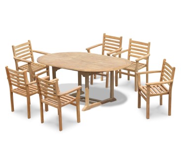 Yale 6 Seater Teak Garden Table and Stacking Chairs Set