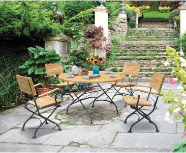 Garden Teak Bistro Table and 4 Chairs - Round Garden Bistro Dining Set