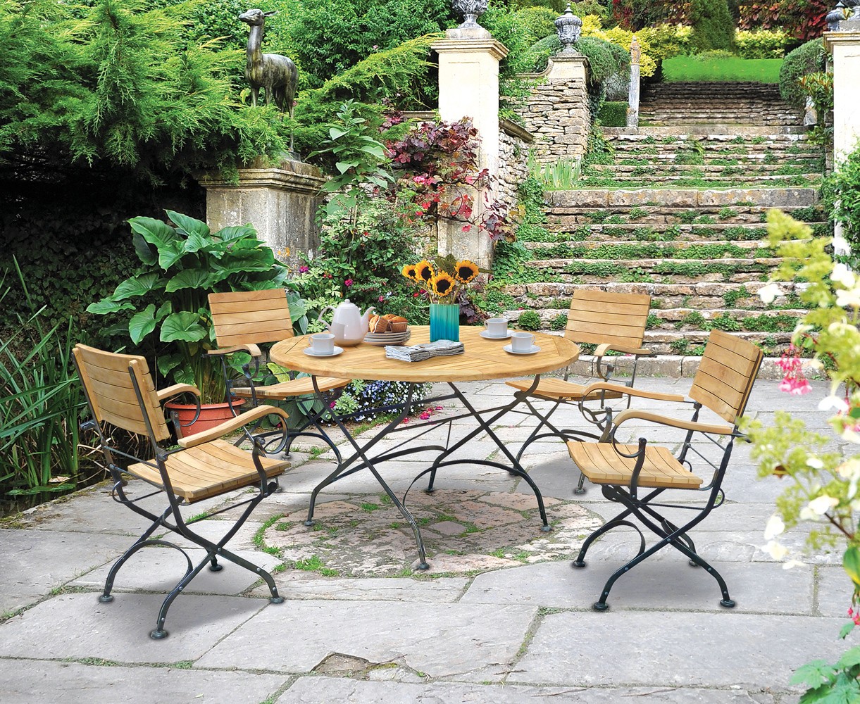 Garden Teak Bistro Table and 4 Chairs - Round Garden Bistro Dining Set