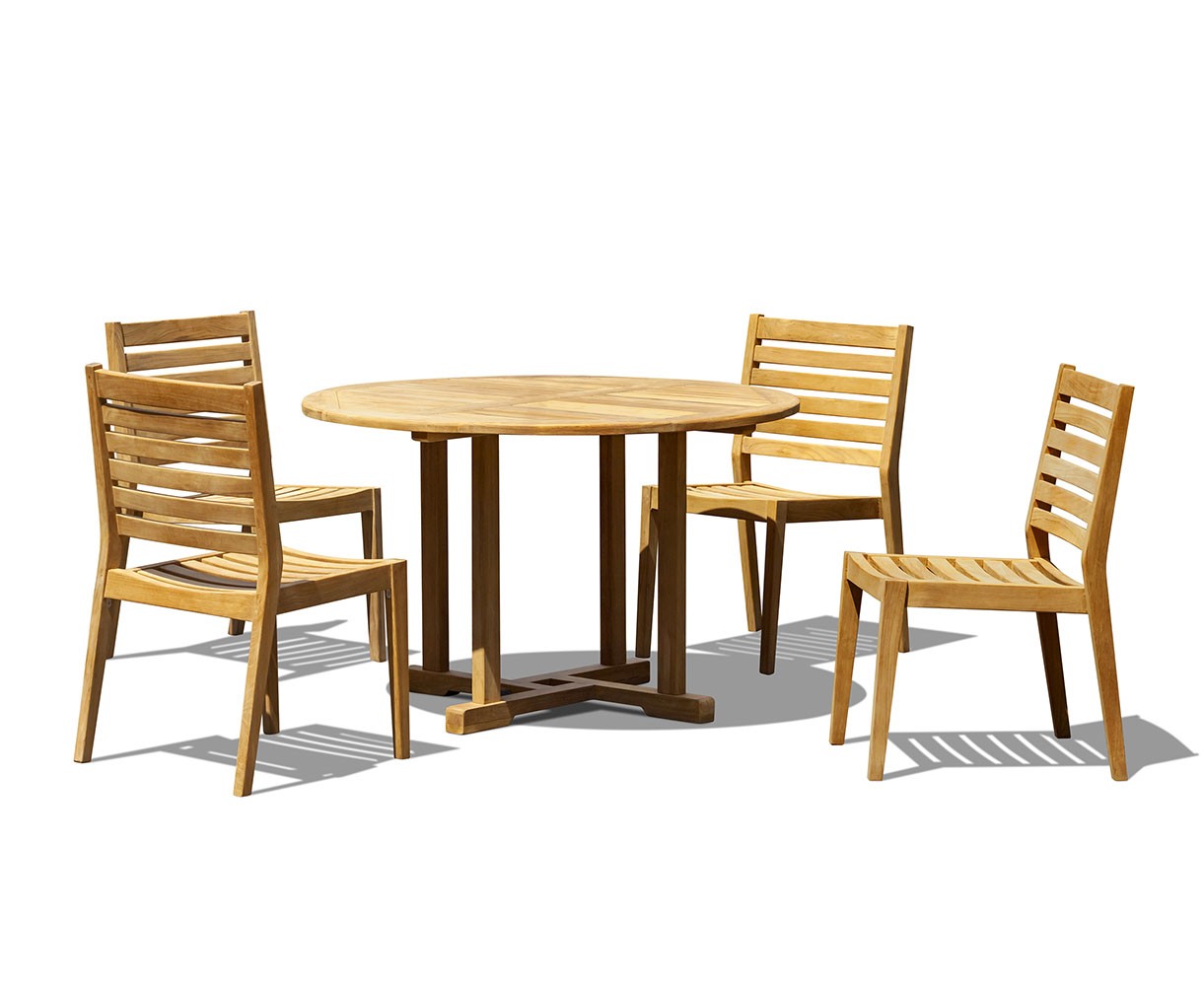 Canfield Teak Round 1.2m Table with 4 Vero Stacking Chairs