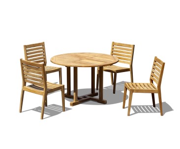 Canfield Teak Round 1.3m Outdoor Table with 4 Vero Stackable Chairs