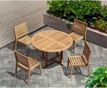 Canfield Teak Round 1.3m Outdoor Table with 4 Vero Stackable Chairs