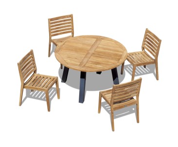 Disk Teak & Steel 130cm Round Table with 4 Vero Stacking Chairs