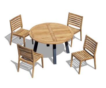 Disk Teak & Steel 130cm Round Table with 4 Vero Stacking Chairs