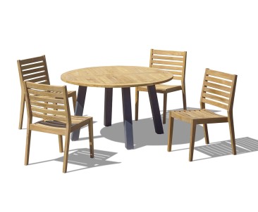 Disk Teak & Steel 130cm Round Table with 4 Vero Stacking Chairs