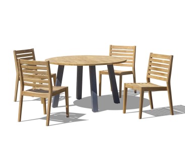Disk Teak & Steel 130cm Round Table with 4 Vero Stacking Chairs