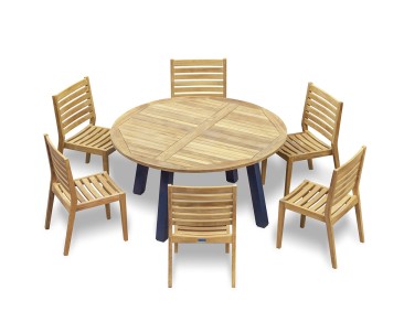 Disk Teak & Steel 150cm Round Table with 6 Vero Stacking Chairs