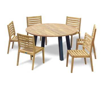 Disk Teak & Steel 150cm Round Table with 6 Vero Stacking Chairs