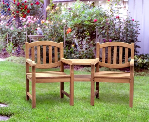 Ascot Teak Garden Companion Seat Bench - Garden Tete a Tete Bench