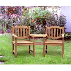 Ascot Teak Garden Companion Seat Bench - Garden Tete a Tete Bench