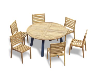 Disk Teak & Steel 150cm Round Table with 6 Vero Stacking Chairs